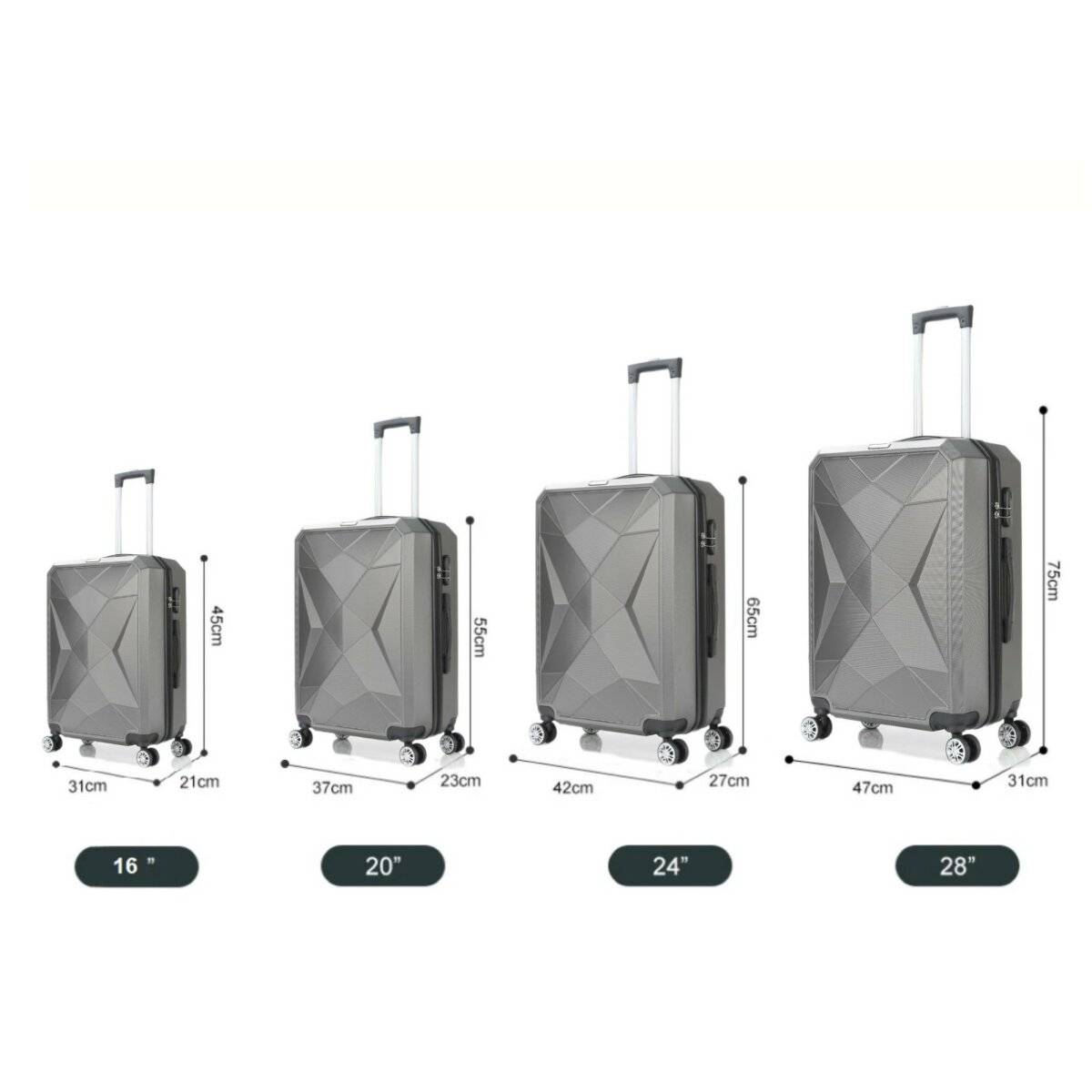 4 tlg Reisekoffer Koffer Hartschale Trolley Set Kofferset Handgepäck Gepäck Reisetasche Grau