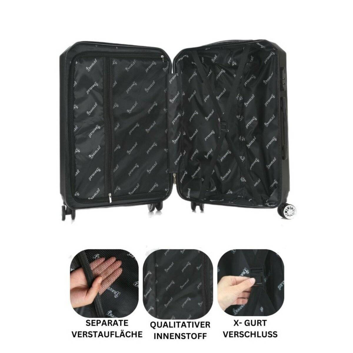 4 tlg Reisekoffer Koffer Hartschale Trolley Set Kofferset Handgepäck Gepäck Reisetasche Grau