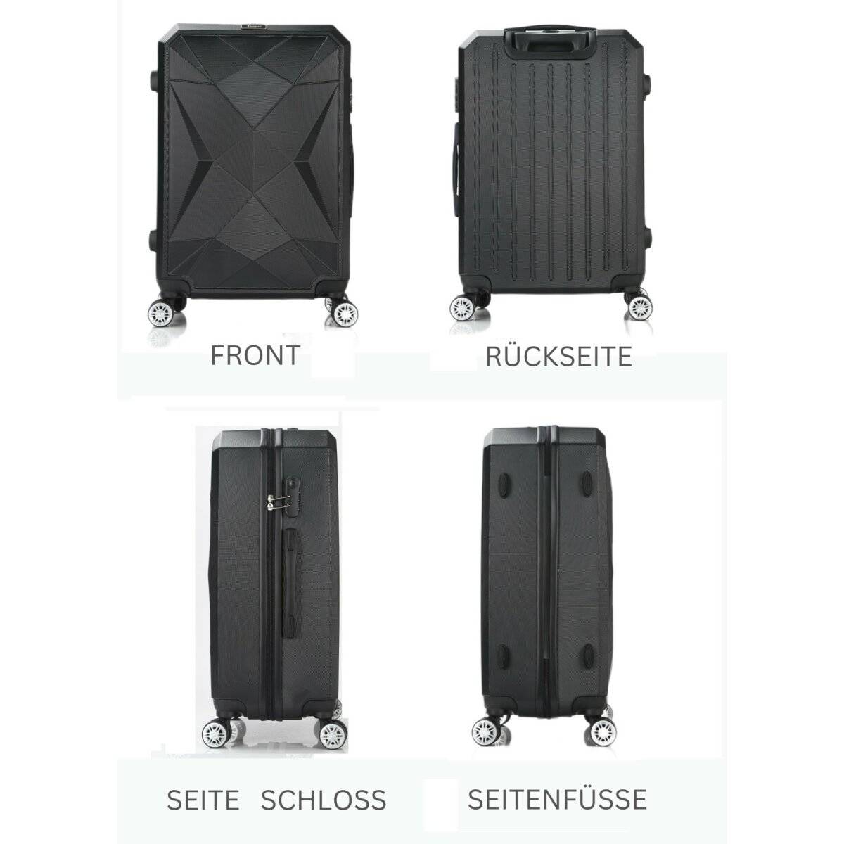 4 tlg Reisekoffer Koffer Hartschale Trolley Set Kofferset Handgepäck Gepäck Reisetasche Grau