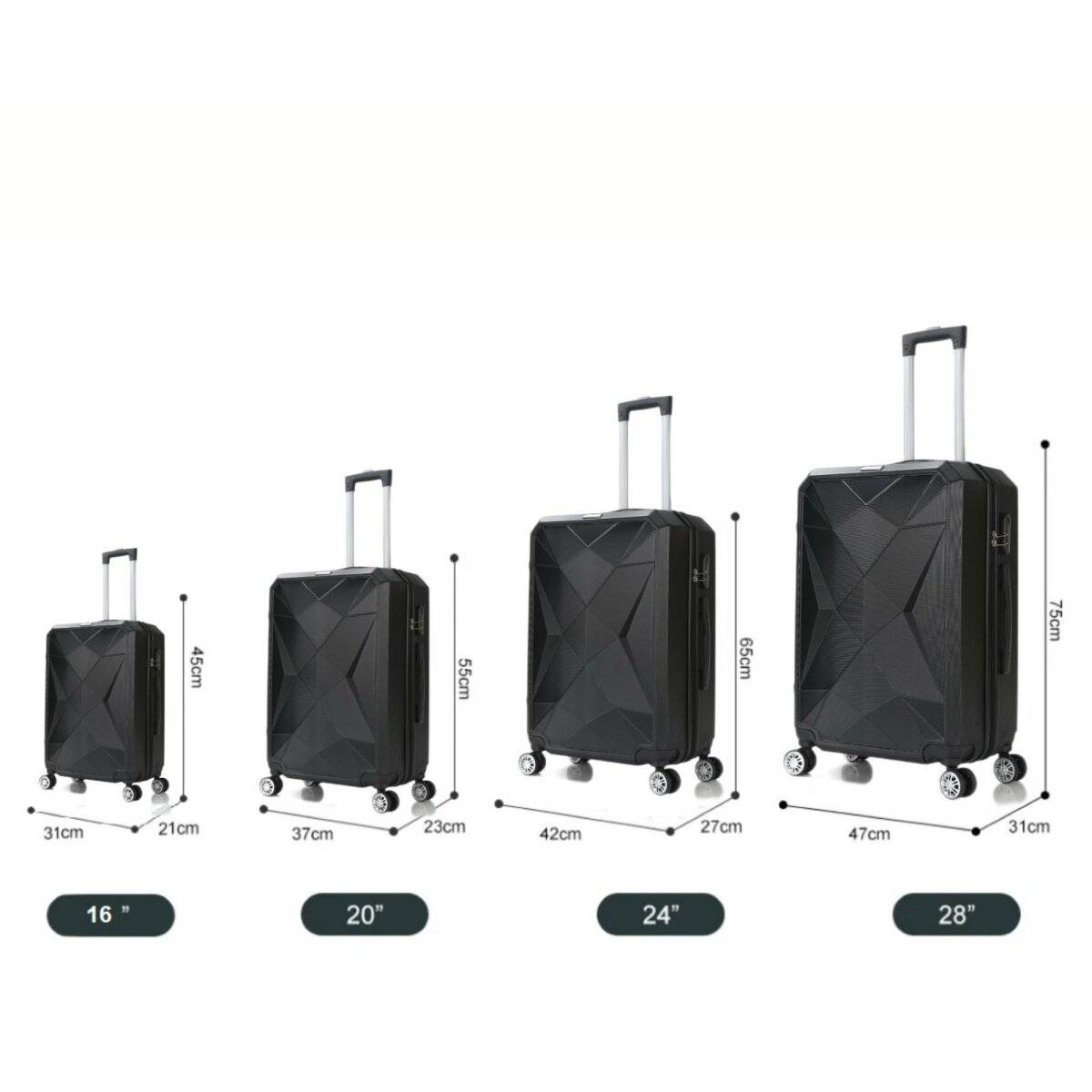 4 tlg Reisekoffer Koffer Hartschale Trolley Set Kofferset Handgepäck Gepäck Reisetasche Schwarz