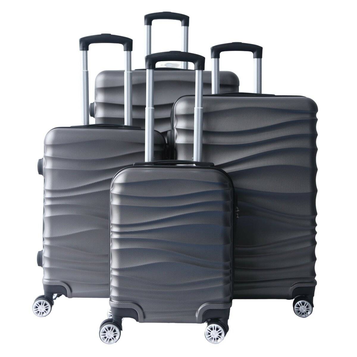 4 tlg Reisekoffer Koffer Hartschale Trolley Set Kofferset Handgepäck Gepäck Reisetasche Grau