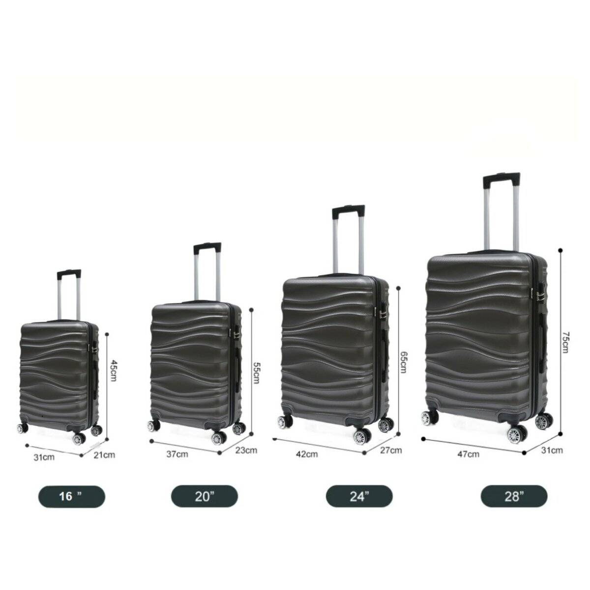 4 tlg Reisekoffer Koffer Hartschale Trolley Set Kofferset Handgepäck Gepäck Reisetasche Grau