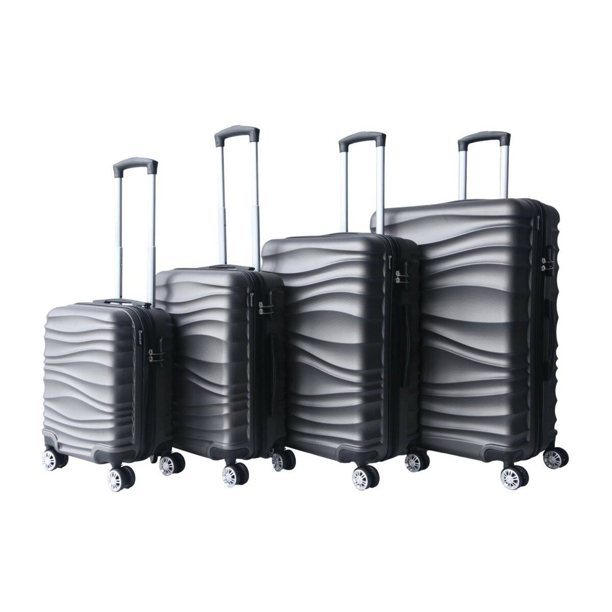 4 tlg Reisekoffer Koffer Hartschale Trolley Set Kofferset Handgepäck Gepäck Reisetasche Grau