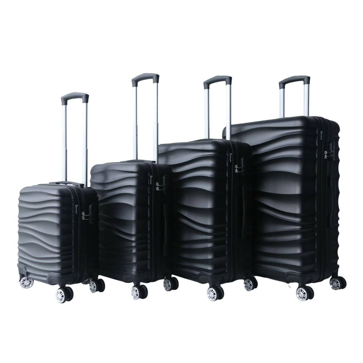 4 tlg Reisekoffer Koffer Hartschale Trolley Set Kofferset Handgepäck Gepäck Reisetasche Schwarz