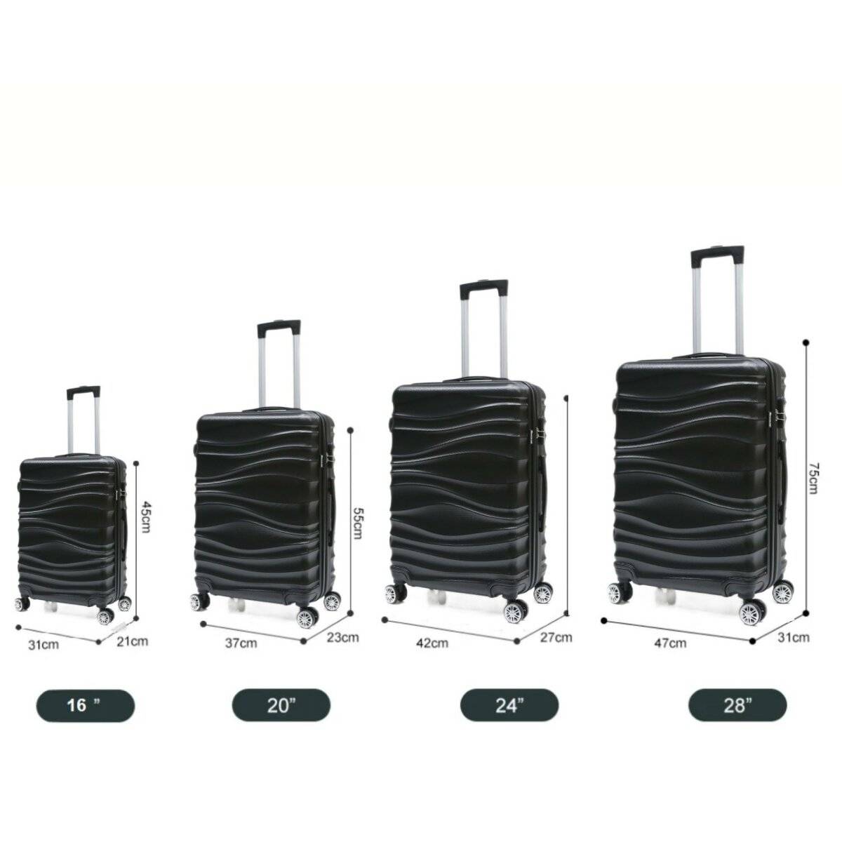 4 tlg Reisekoffer Koffer Hartschale Trolley Set Kofferset Handgepäck Gepäck Reisetasche Schwarz