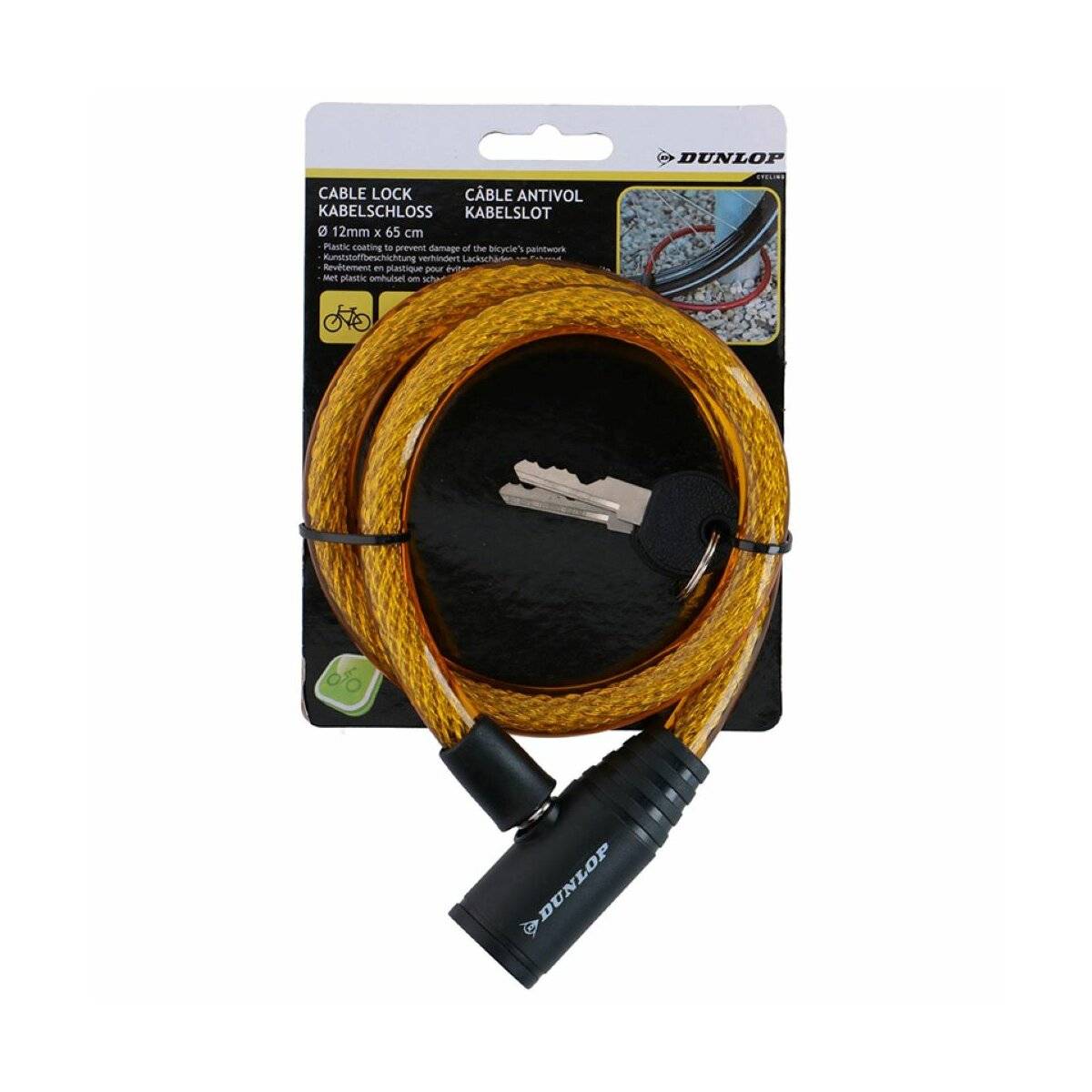 Fahrradschloss mit Spiralschlüssel 65 cm - Schloss mit 2 Schlüsseln Gelb