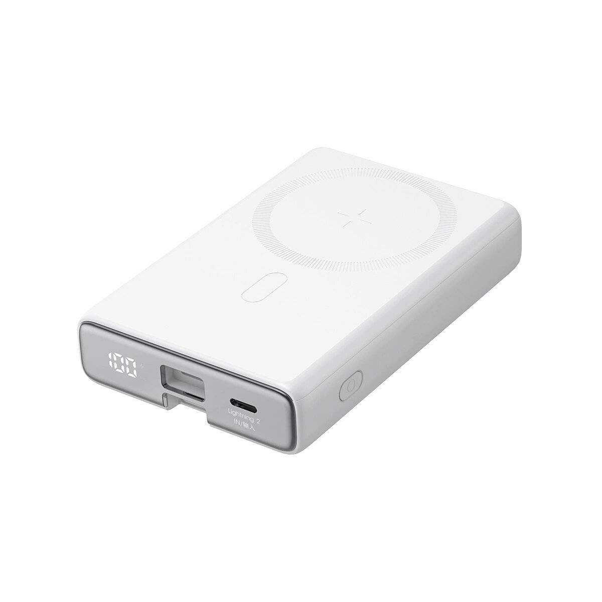 Powerbank JR-PBM01 magnetisch 10000 mAh 20 W mit Ständer + Kabel Kompatibel mit iPhone und USB-C Anschluss Weiß