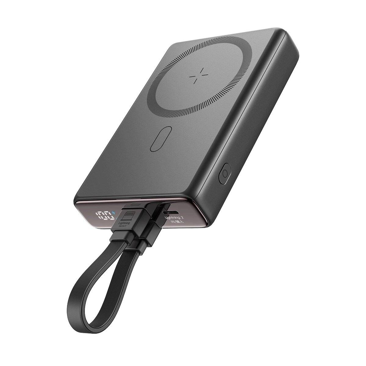 Powerbank JR-PBM01 magnetisch 10000 mAh 20 W mit Ständer + Kabel Kompatibel mit iPhone und USB-C Anschluss Schwarz