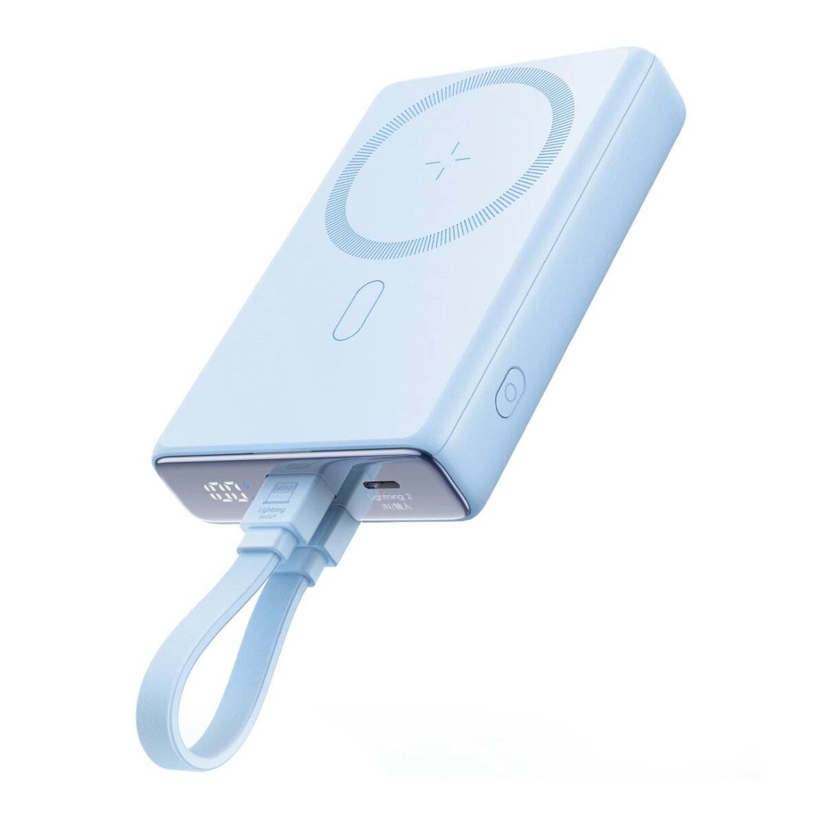 Powerbank JR-PBM01 magnetisch 10000 mAh 20 W mit Ständer + Kabel Kompatibel mit iPhone und USB-C Anschluss Blau