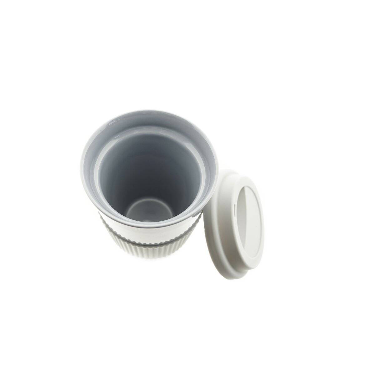 2er Set Kaffeebecher To Go, Porzellan Coffee to go Becher mit Deckel 250ml Grau