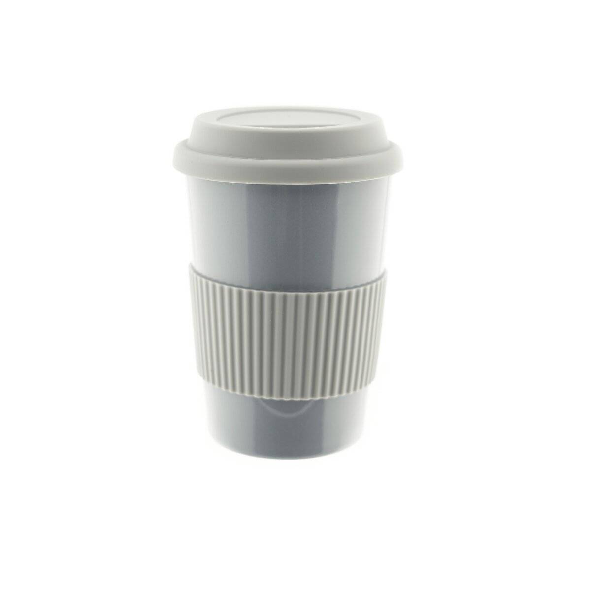 2er Set Kaffeebecher To Go, Porzellan Coffee to go Becher mit Deckel 250ml Grau