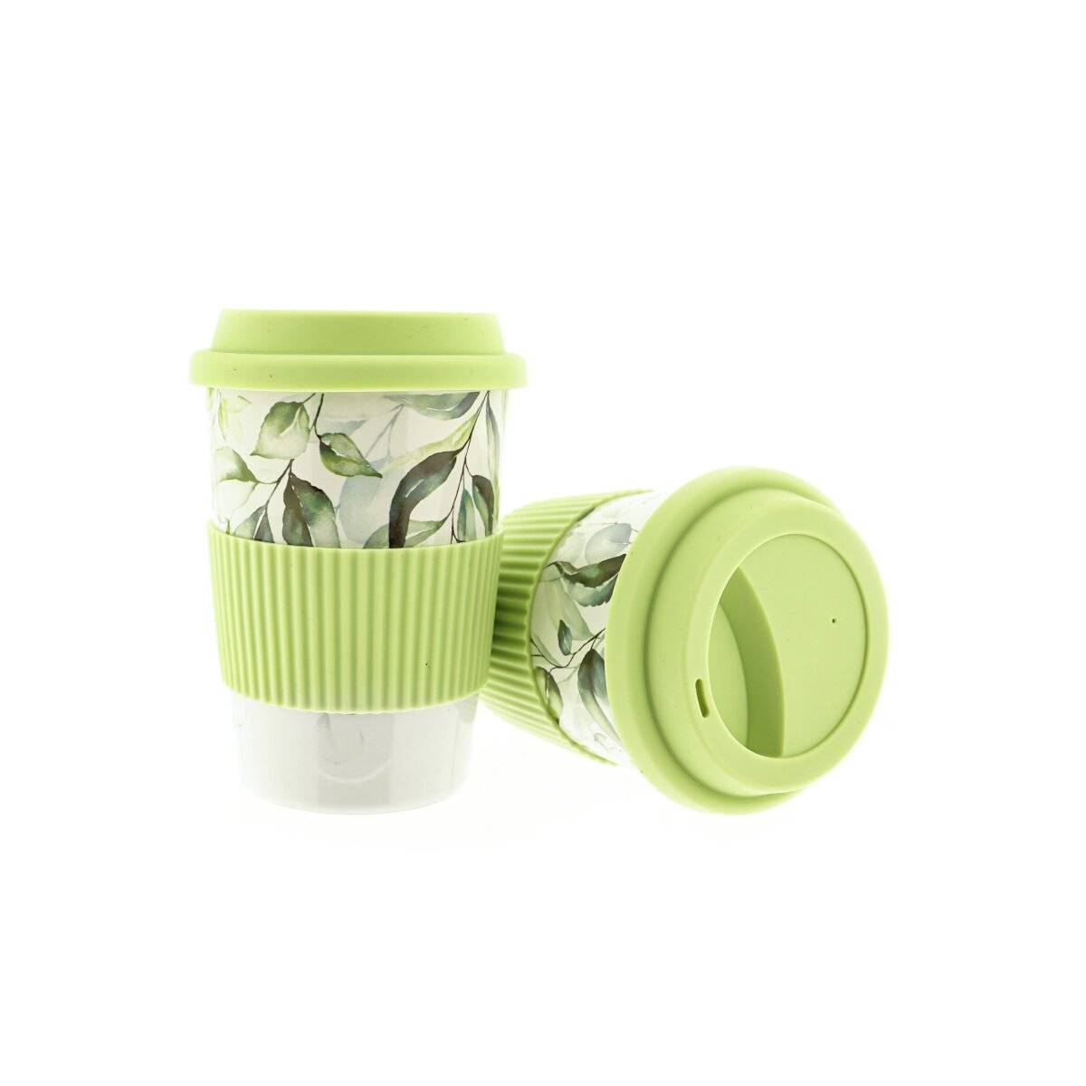 10er Set Kaffeebecher To Go, Porzellan Coffee to go Becher mit Deckel 250ml Hellgrün