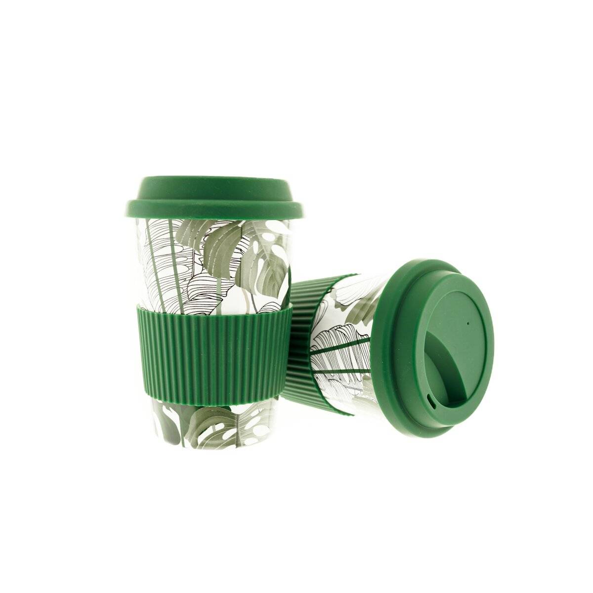 10x Kaffeebecher To Go, Porzellan Coffee to go Becher mit Deckel 350ml ZH3 Grün