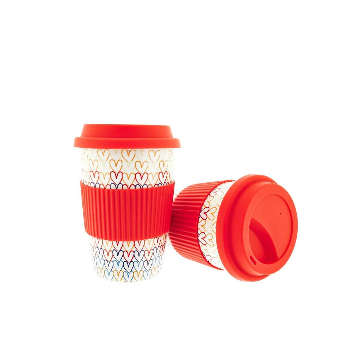 10x Kaffeebecher To Go, Porzellan Coffee to go Becher mit Deckel 350ml ZH3 Rot