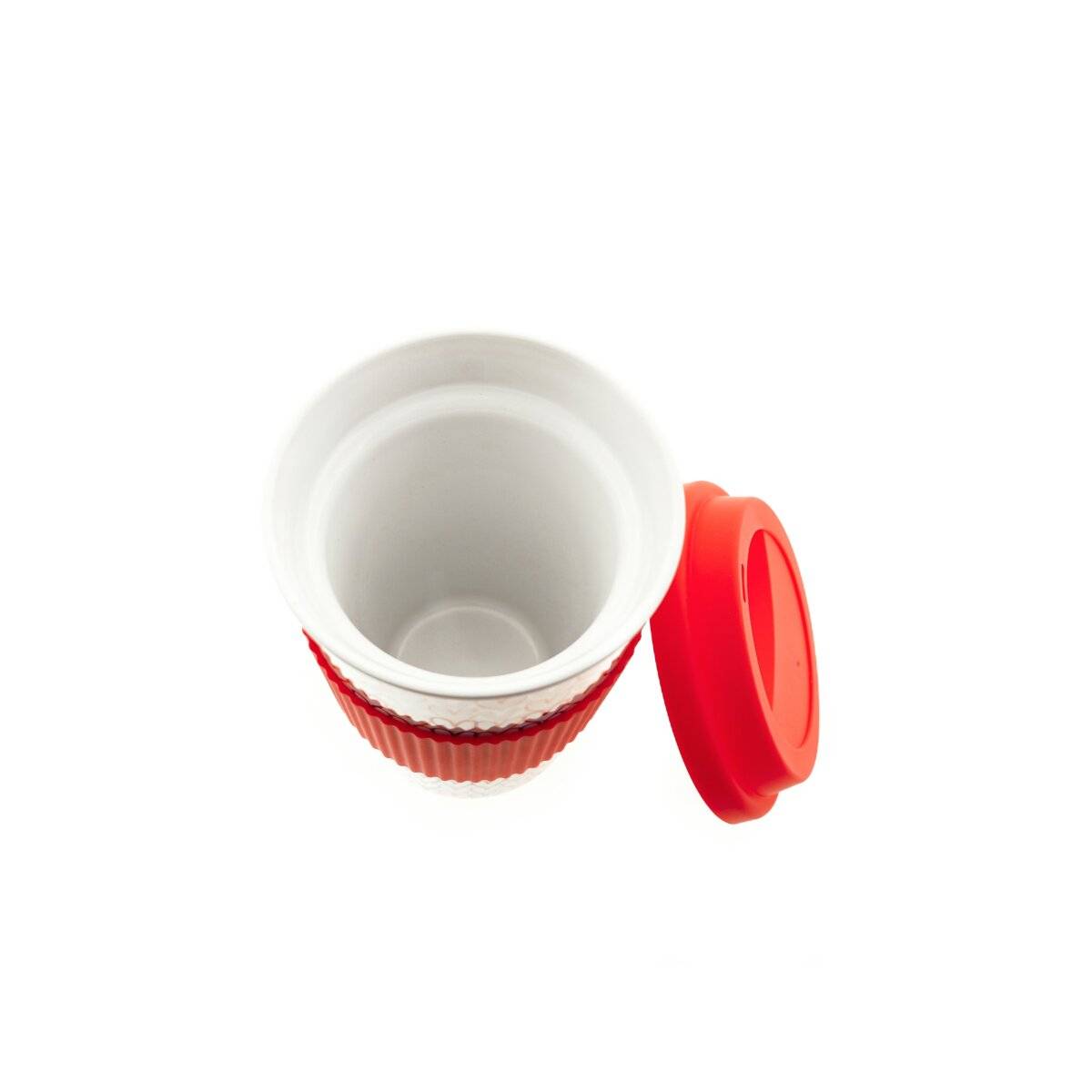 10x Kaffeebecher To Go, Porzellan Coffee to go Becher mit Deckel 350ml ZH3 Rot