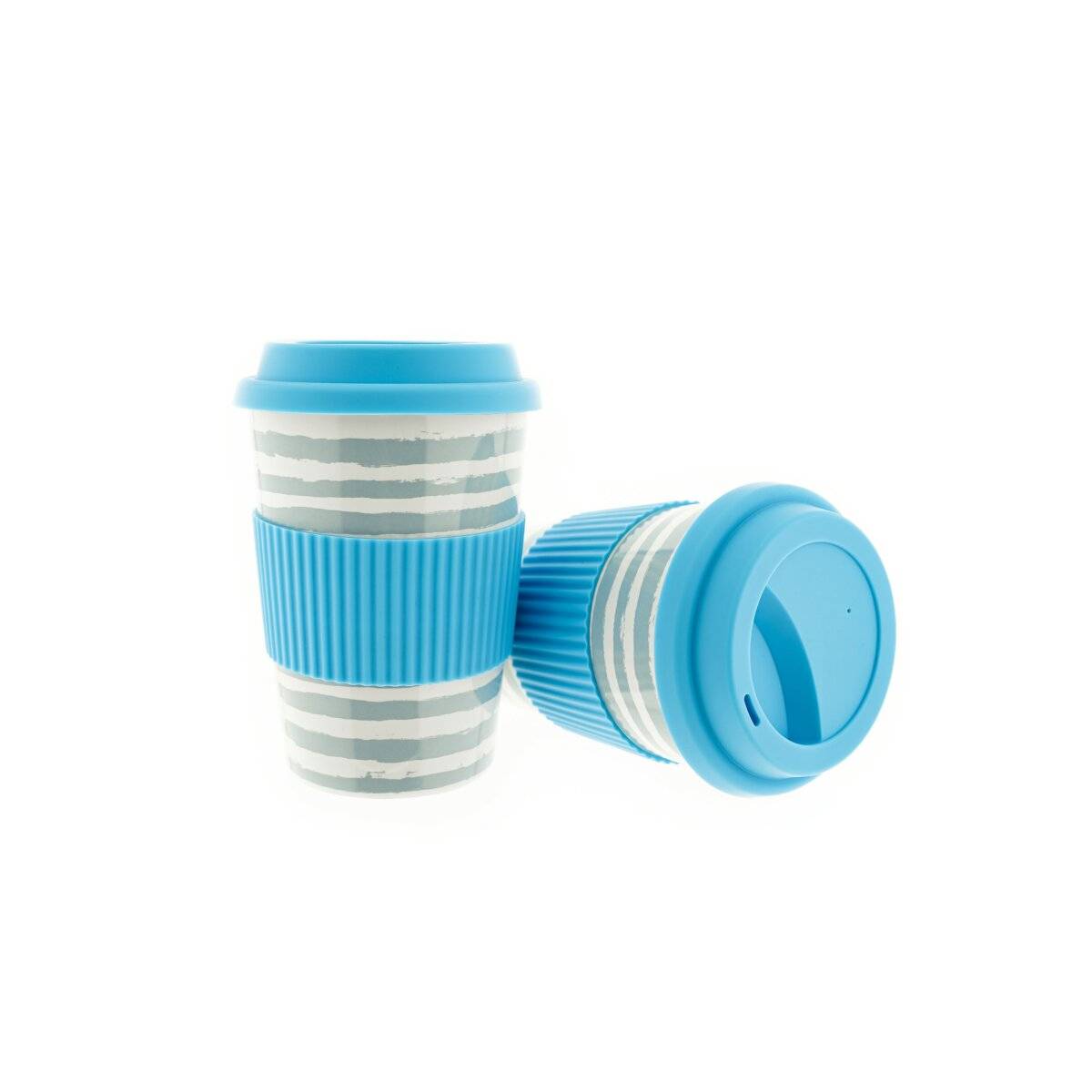 10x Kaffeebecher To Go, Porzellan Coffee to go Becher mit Deckel 350ml ZH4 Blau