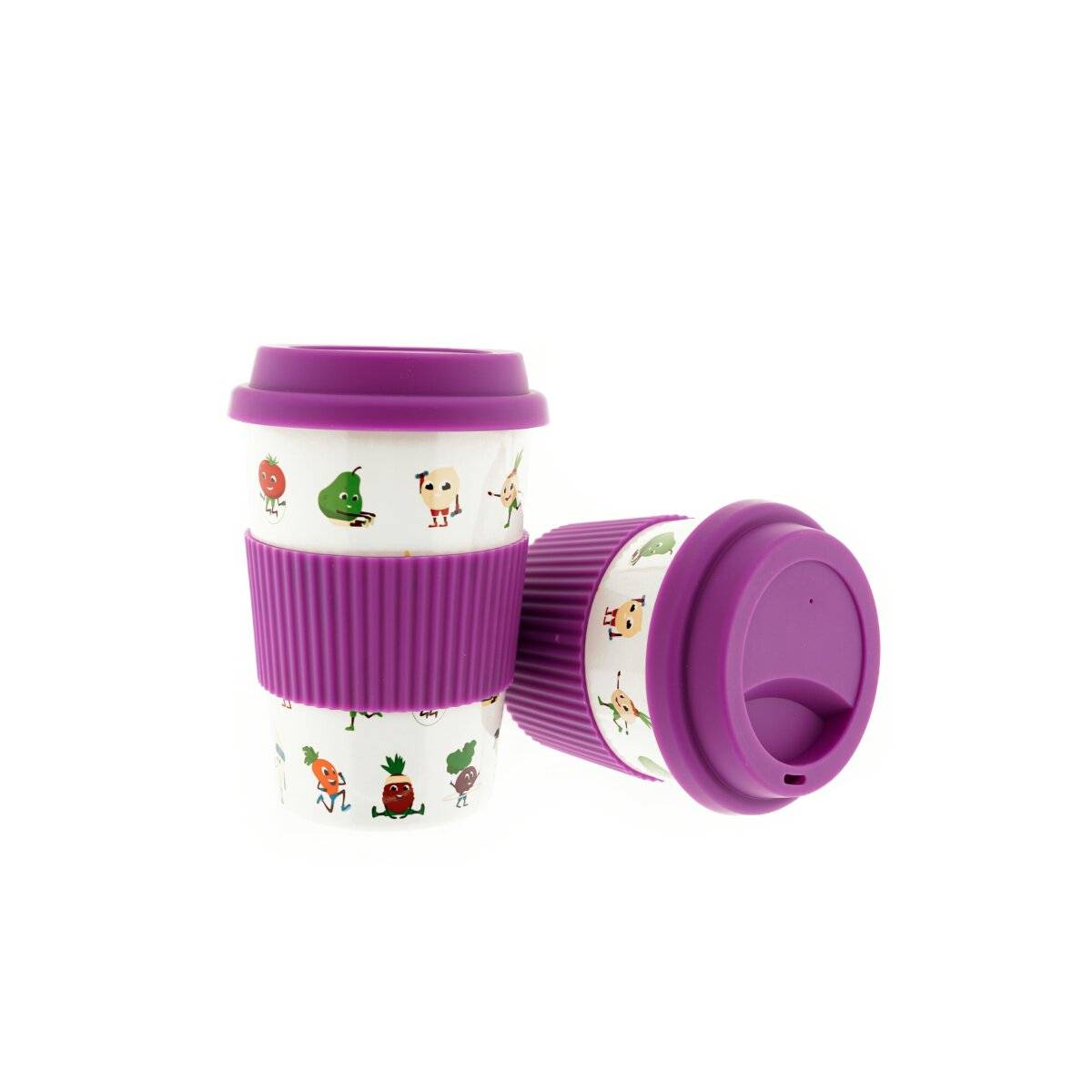 10x Kaffeebecher To Go, Porzellan Coffee to go Becher mit Deckel 350ml ZH4 Lila