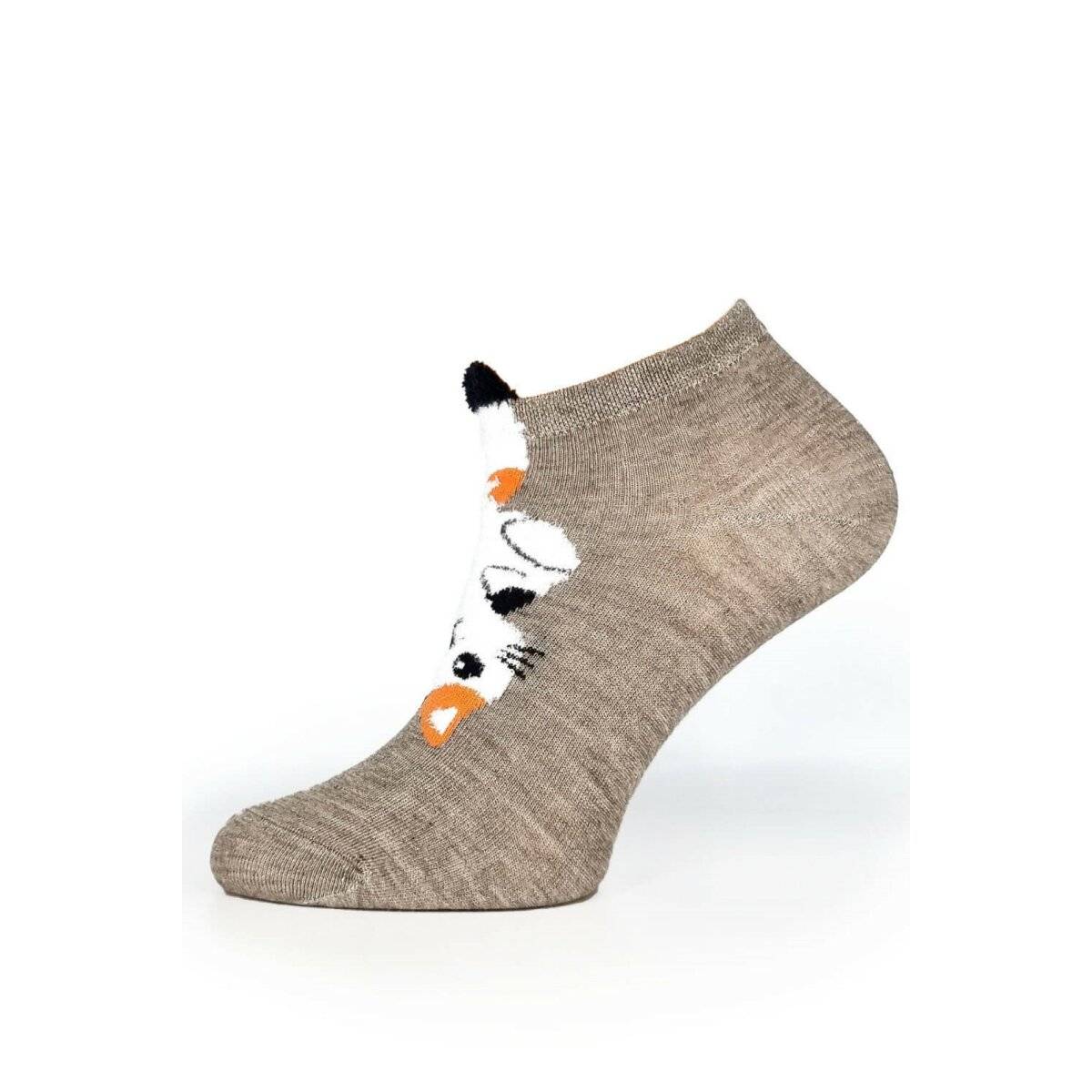 Kurze Socken mit Katzenmuster für Damen Freizeitsocken Schöne Tiersocken Beige 39/42