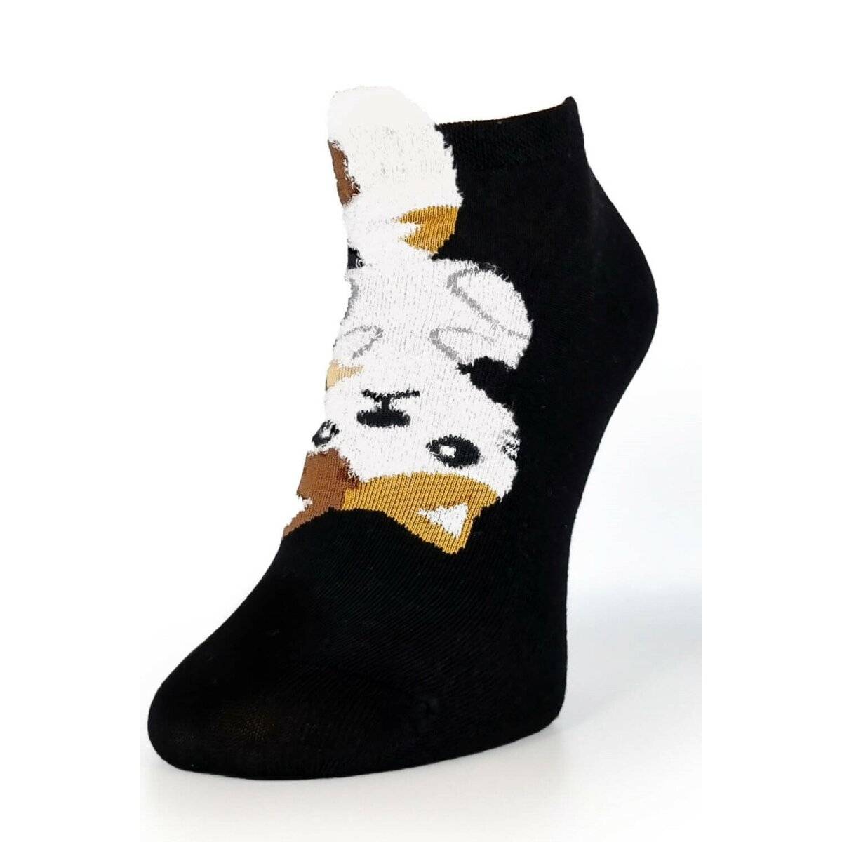Kurze Socken mit Katzenmuster für Damen Freizeitsocken Schöne Tiersocken Schwarz 39/42