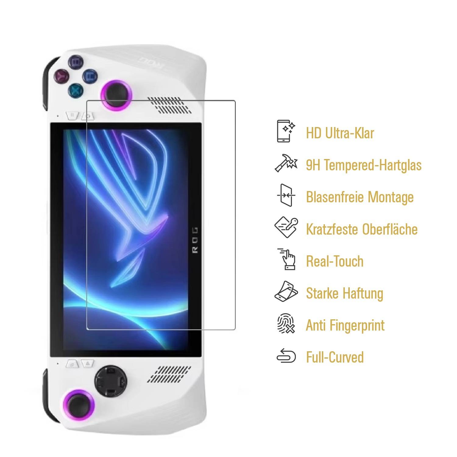 2x 9H Panzerglas für Asus Rog Ally HD KLAR echtes Tempered Glass Panzerfolie Displayschutz Schutzglas Hartglas Schutzfolie Screen-Protector