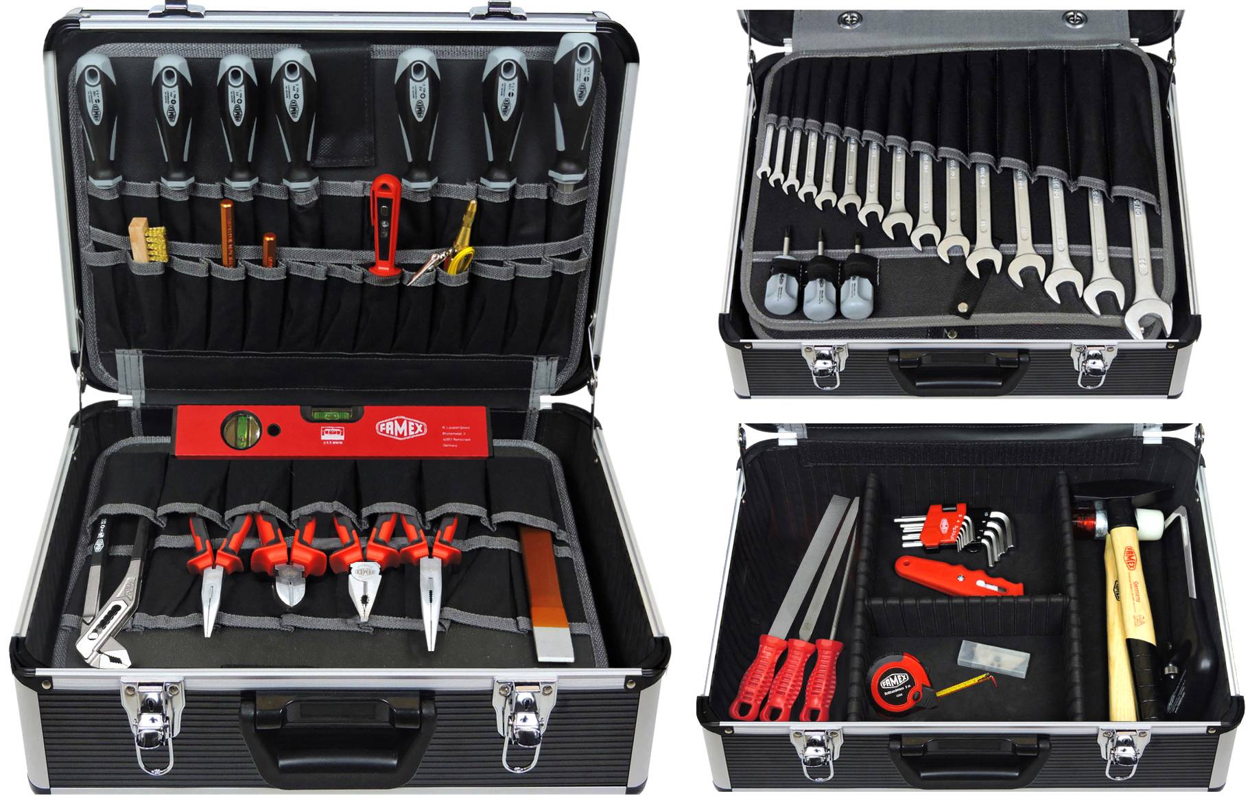 FAMEX 440-93 Profi Alu Werkzeugkoffer bestückt mit Werkzeug Set - Werkzeugkiste gefüllt - TOP Qualität