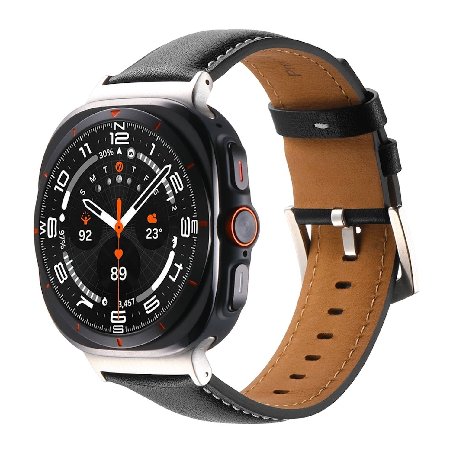 Für Samsung Galaxy Watch Ultra 47mm hochwertiges Leder Armband Schwarz