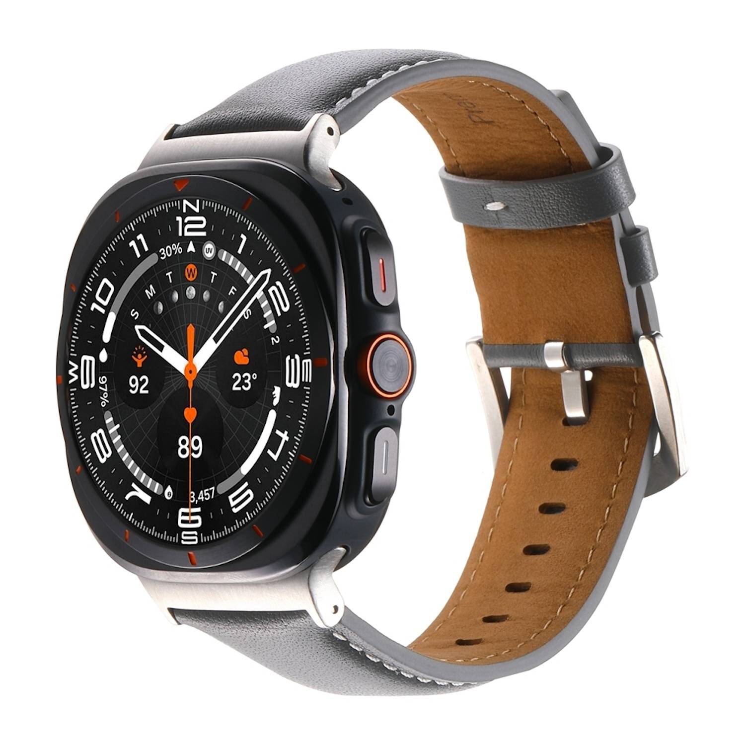 Für Samsung Galaxy Watch Ultra 47mm Echt Leder Armband Metallschließe Grau