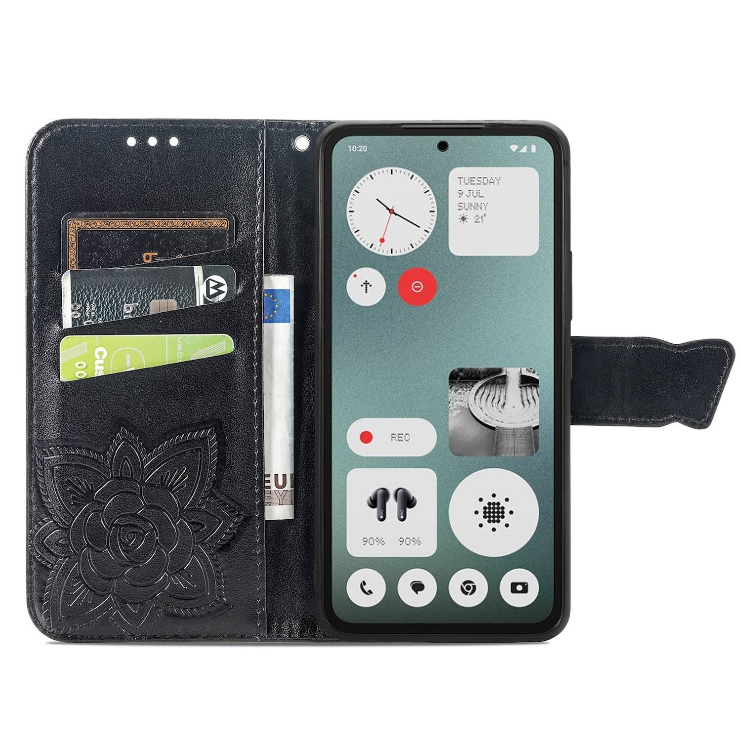 Für Nothing CMF Phone 1 Kunstleder Wallet Handy Tasche Schmetterling Design Hülle Etuis Schwarz