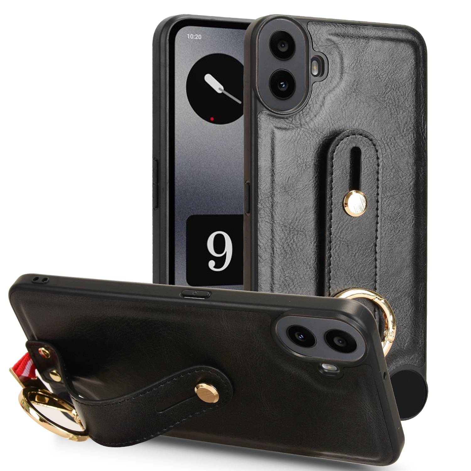 Für Nothing CMF Phone 1 Kunstleder Design Hülle mit Armband Schwarz
