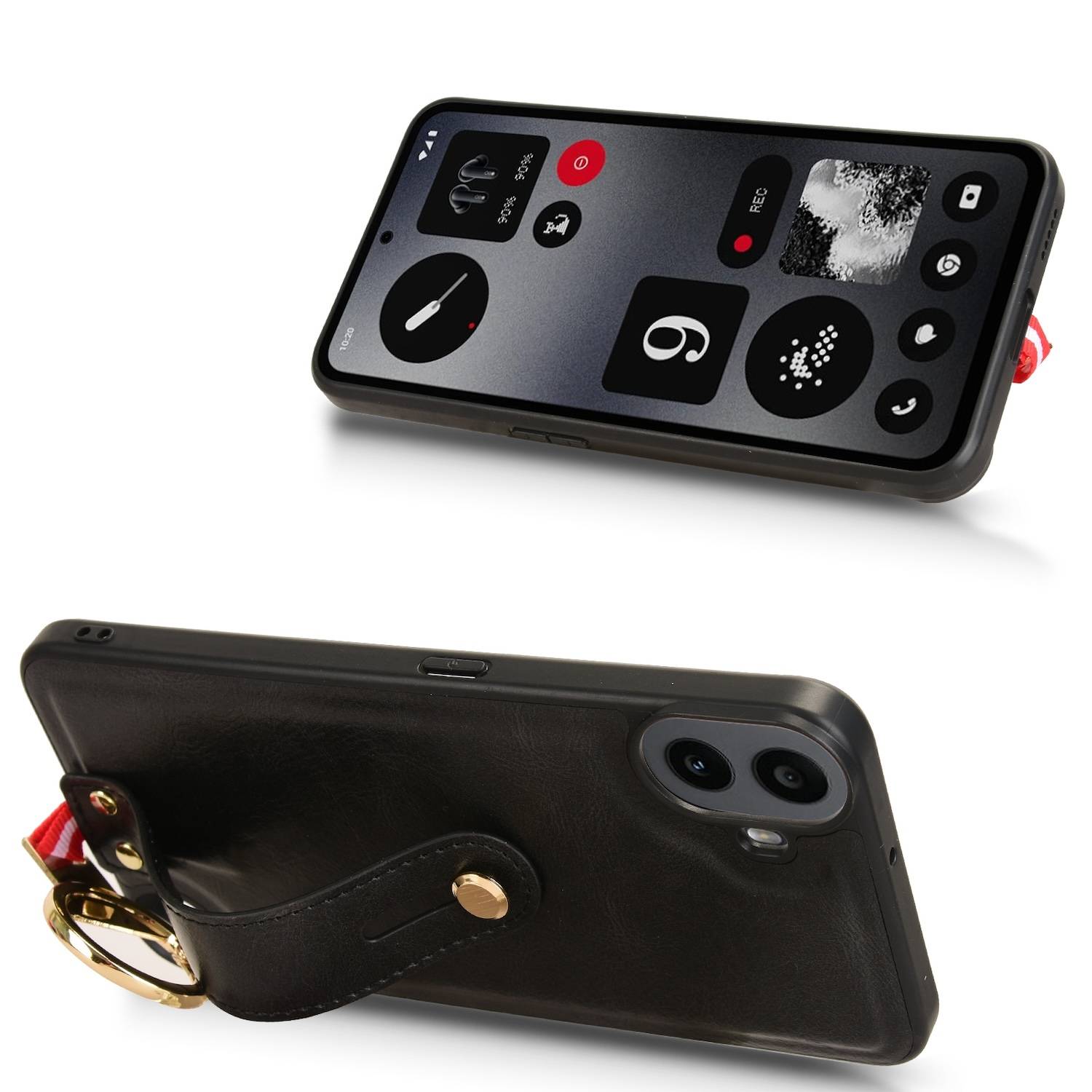 Für Nothing CMF Phone 1 Kunstleder Design Hülle mit Armband Schwarz