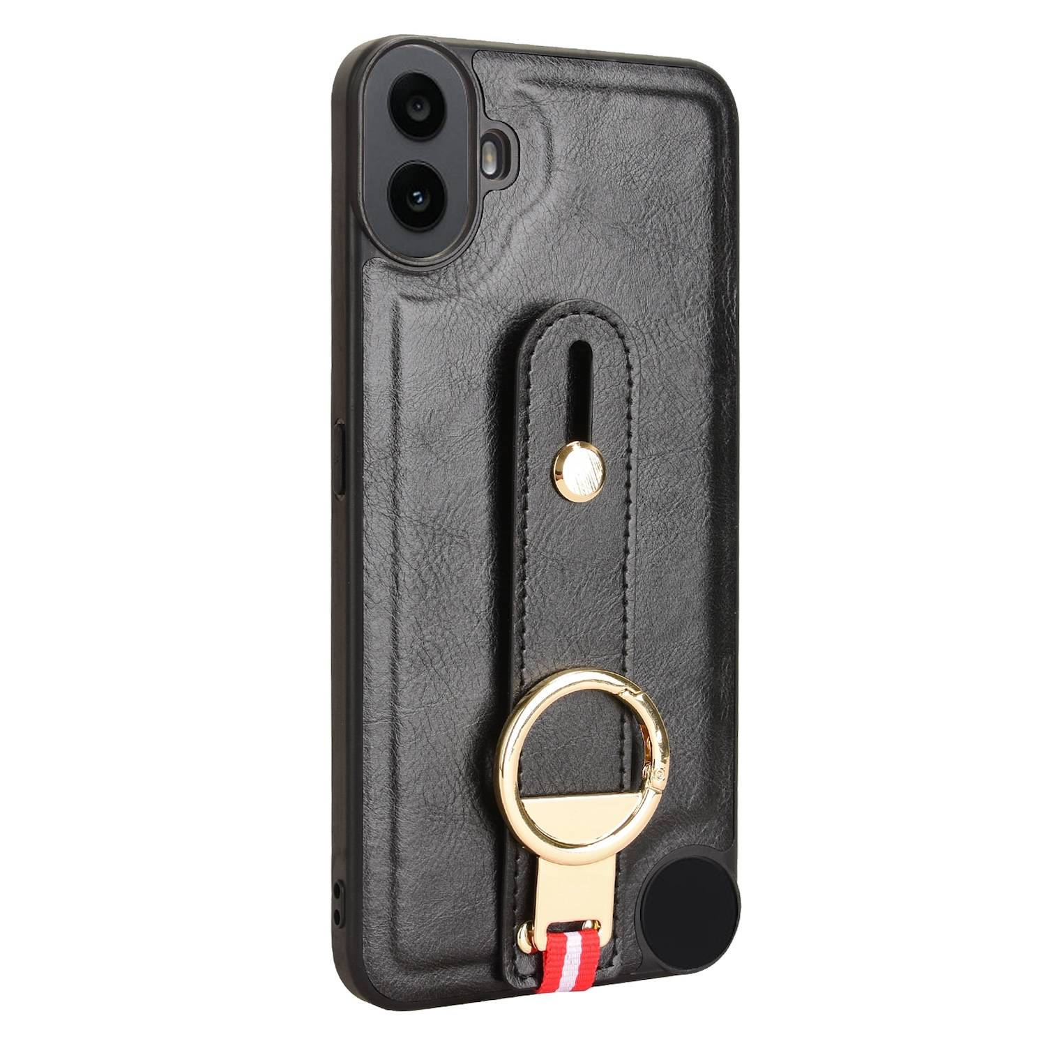 Für Nothing CMF Phone 1 Kunstleder Design Hülle mit Armband Schwarz