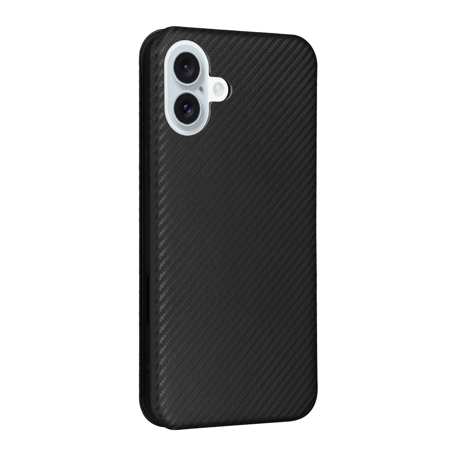 Für Apple iPhone 16 Plus Carbon Faser Hybrid Flip Design Schutz Hülle Schwarz