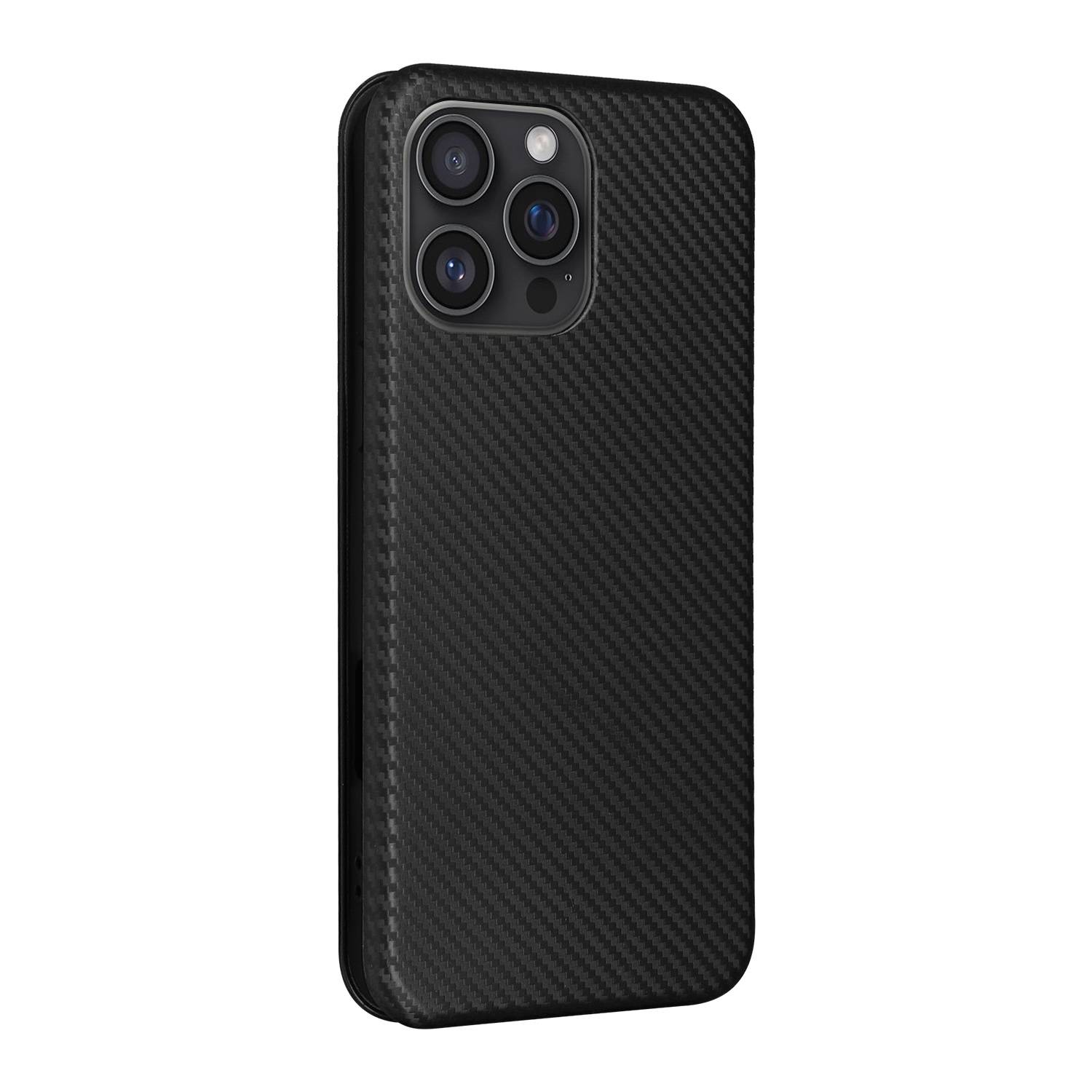 Für Apple iPhone 16 Pro Max Carbon Faser Hybrid Flip Design Schutz Hülle Schwarz