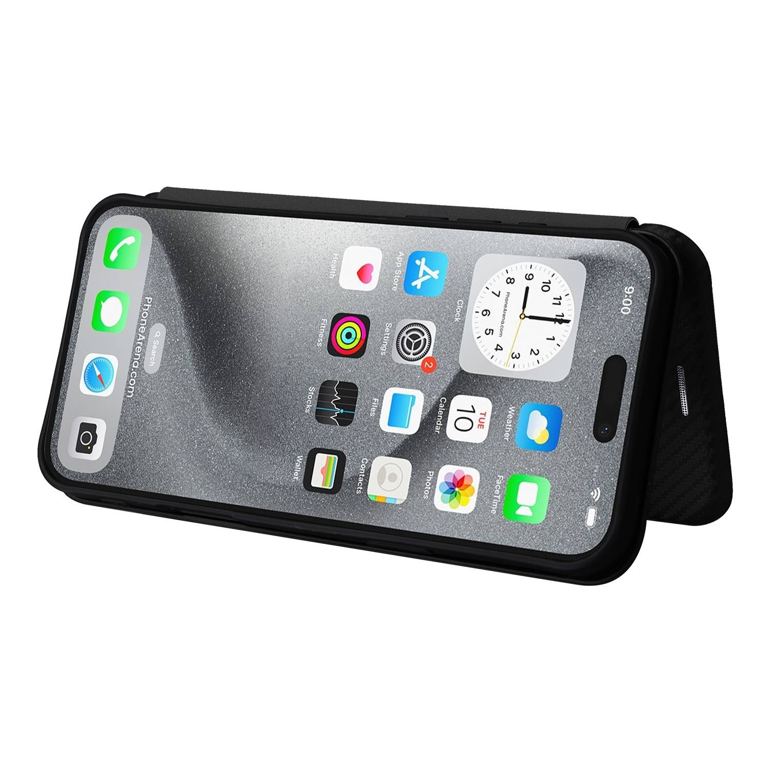 Für Apple iPhone 16 Pro Carbon Faser Hybrid Flip Design Schutz Hülle Schwarz