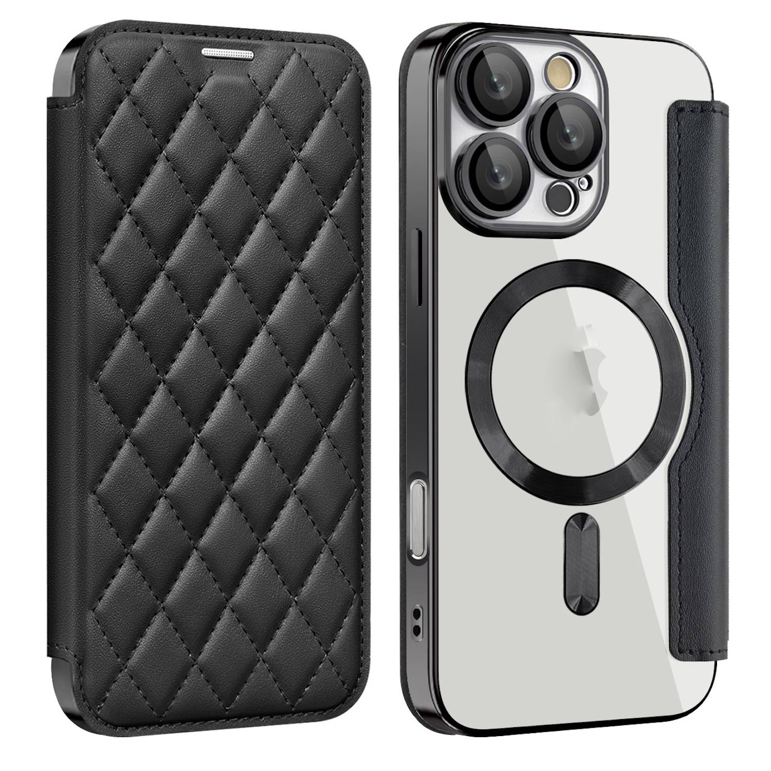 Für Apple iPhone 16 Pro Full Magsafe Kunstleder Schutz Hülle Schwarz