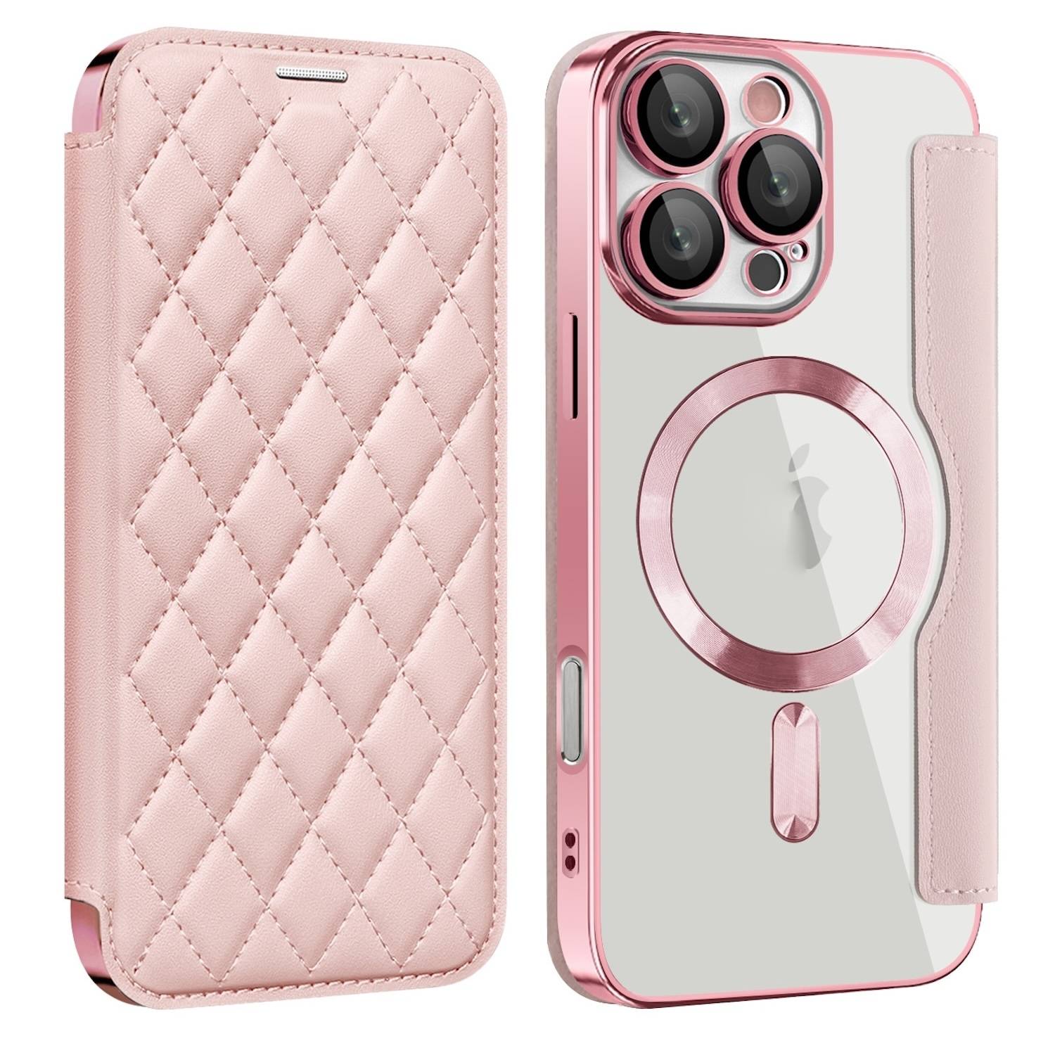 Für Apple iPhone 16 Pro Full Magsafe Kunstleder Schutz Hülle Rosa