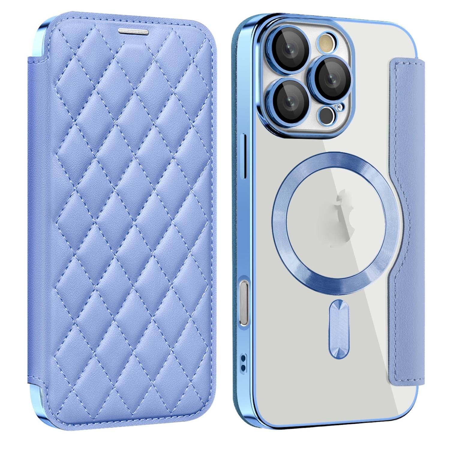 Für Apple iPhone 16 Pro Full Magsafe Kunstleder Schutz Hülle Hellblau