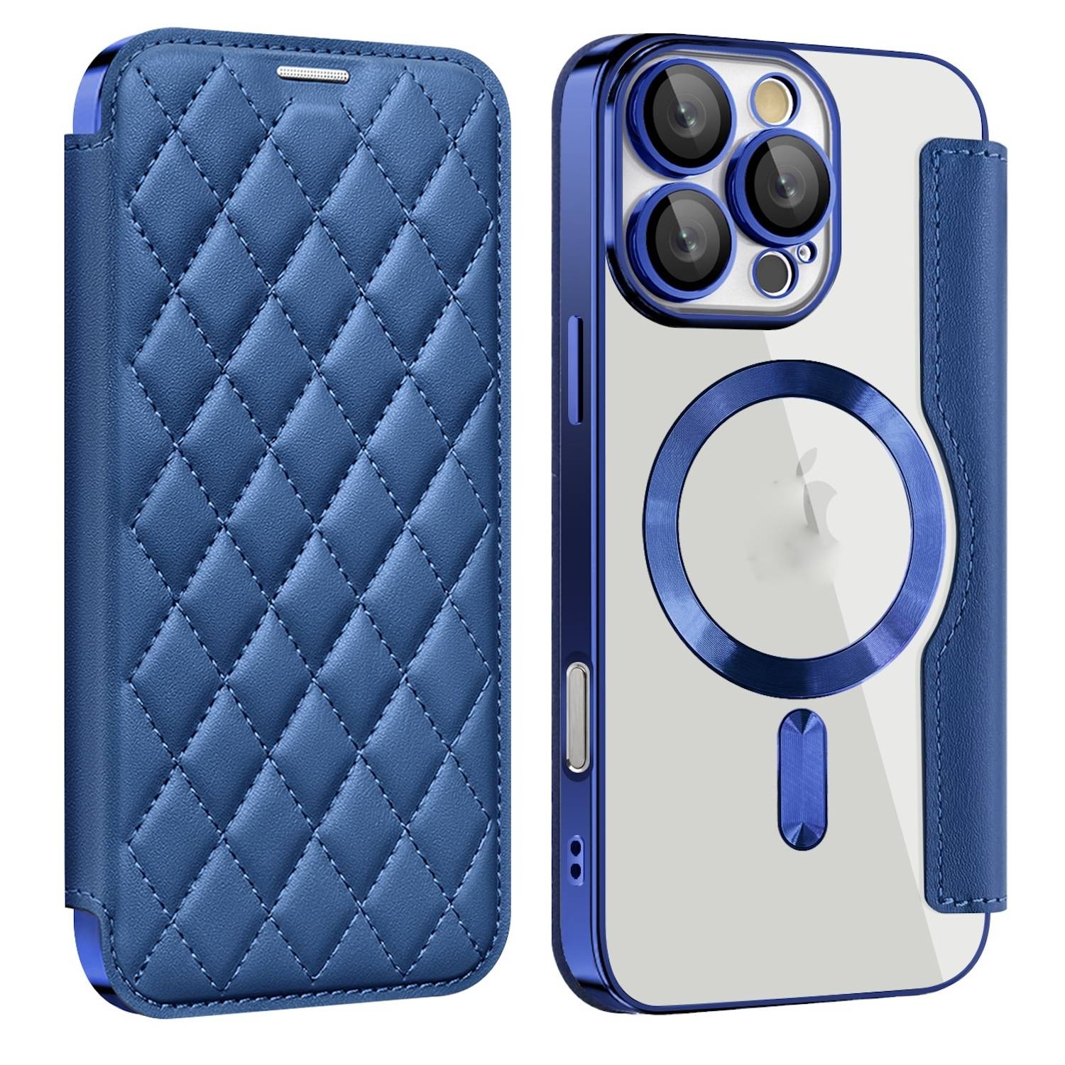 Für Apple iPhone 16 Pro Max Magsafe Kunstleder Schutz Hülle D- Blau
