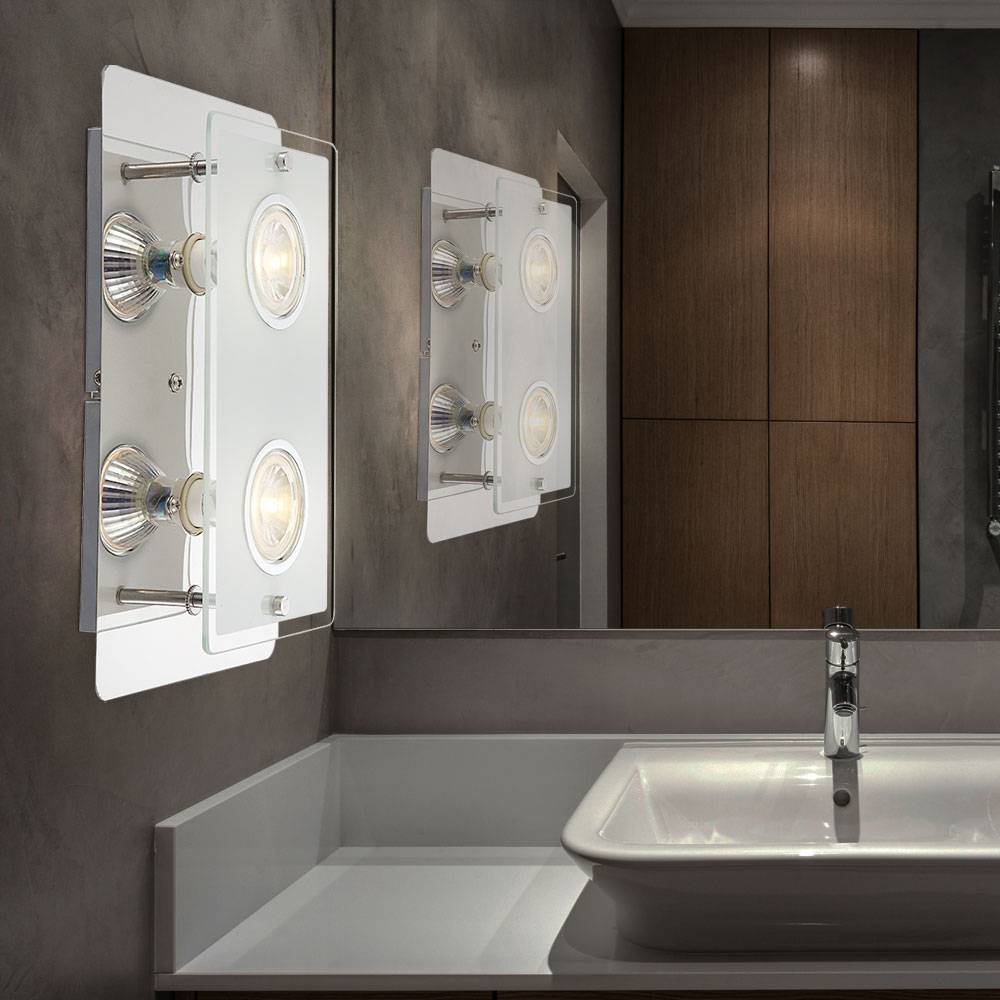 Wandlampe Wandleuchte Wohnzimmerlampe Flurleuchte Schlafzimmerlampe, 2 Flammig, Glasplatte klar Chrom opal, LED 5W 400Lm warmweiß, DxH 7,4x16cm, 2er