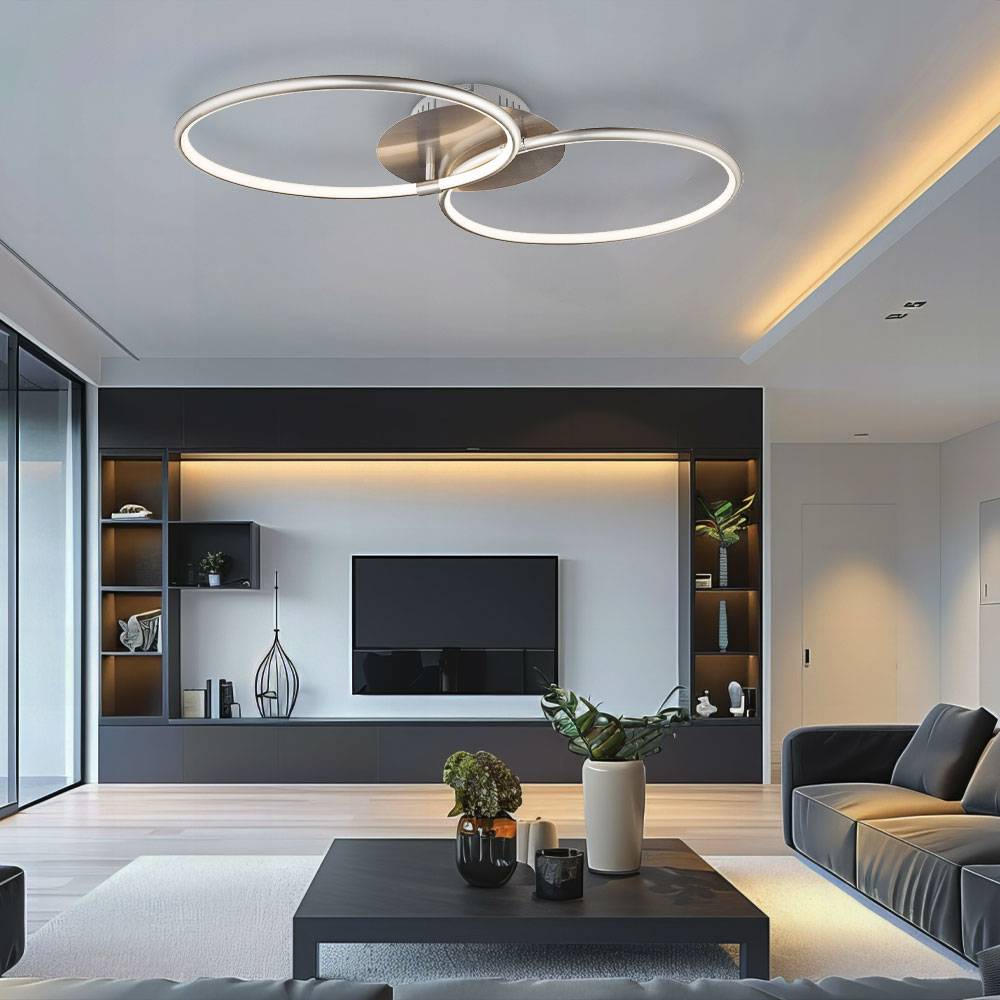 Deckenleuchte Ringe Deckenlampe Esszimmerlampe Wohnzimmerlampe Decke, Metall, 1x LED 30 Watt 2400 Lumen warmweiß, LxBxH 70x40x8,6 cm