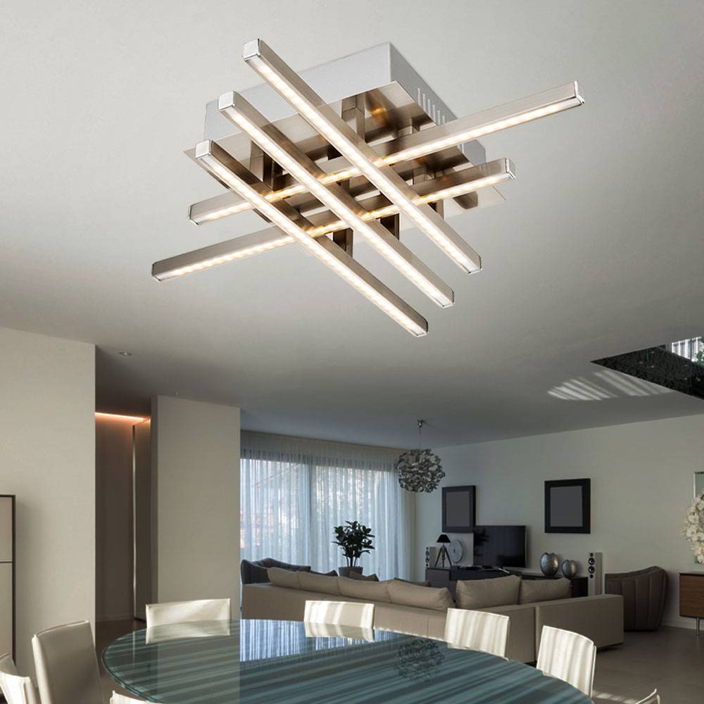 Deckenleuchte dimmbar Wohnzimmerleuchte Modern Deckenlampe silber, LED 30W 1900Lm wamrweiß, LxBxH 40x40x8 cm