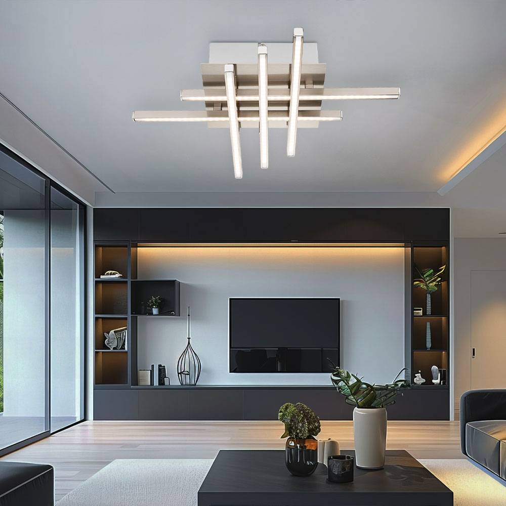 Deckenleuchte dimmbar Wohnzimmerleuchte Modern Deckenlampe silber, LED 30W 1900Lm wamrweiß, LxBxH 40x40x8 cm