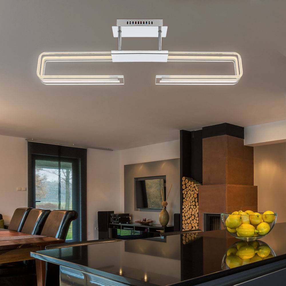LED Deckenleuchte Designleuchte Glasbogen satiniert Küchenleuchte Chrom, 13,5W 1030Lm warmweiß, LxBxH 71x6x23 cm