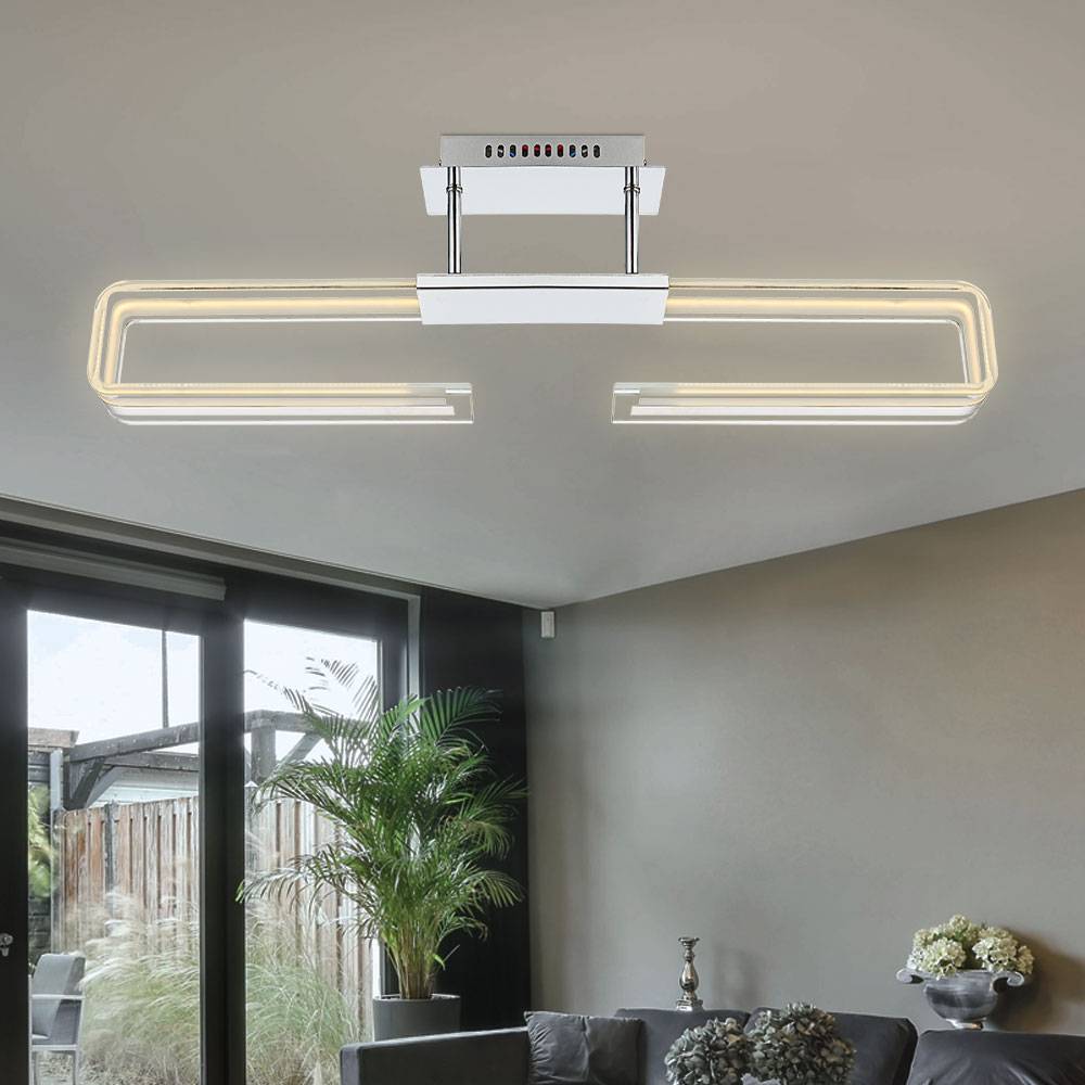 LED Deckenleuchte Designleuchte Glasbogen satiniert Küchenleuchte Chrom, 13,5W 1030Lm warmweiß, LxBxH 71x6x23 cm