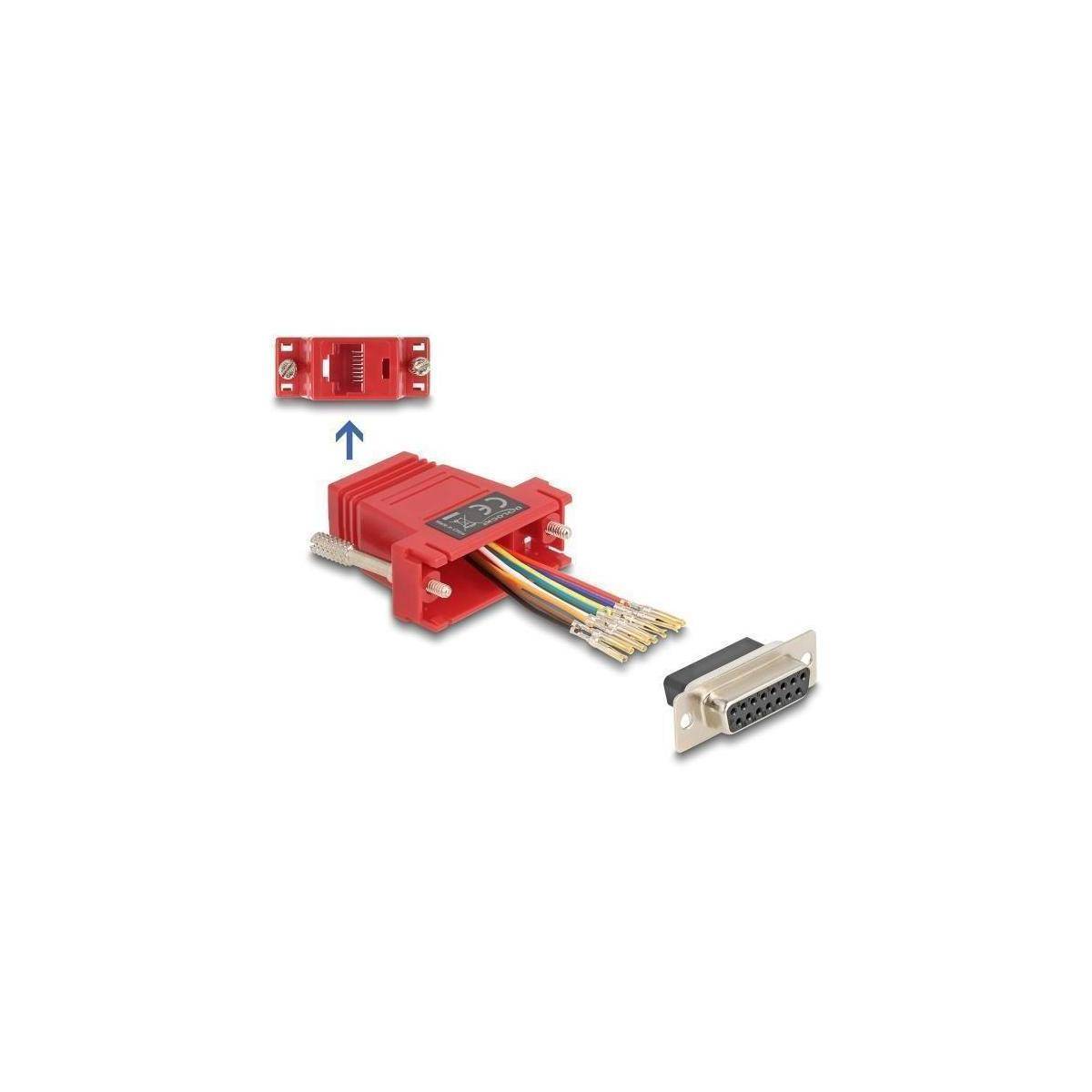 67112 - D-Sub 15 Pin Buchse zu RJ45 Buchse Montagesatz rot