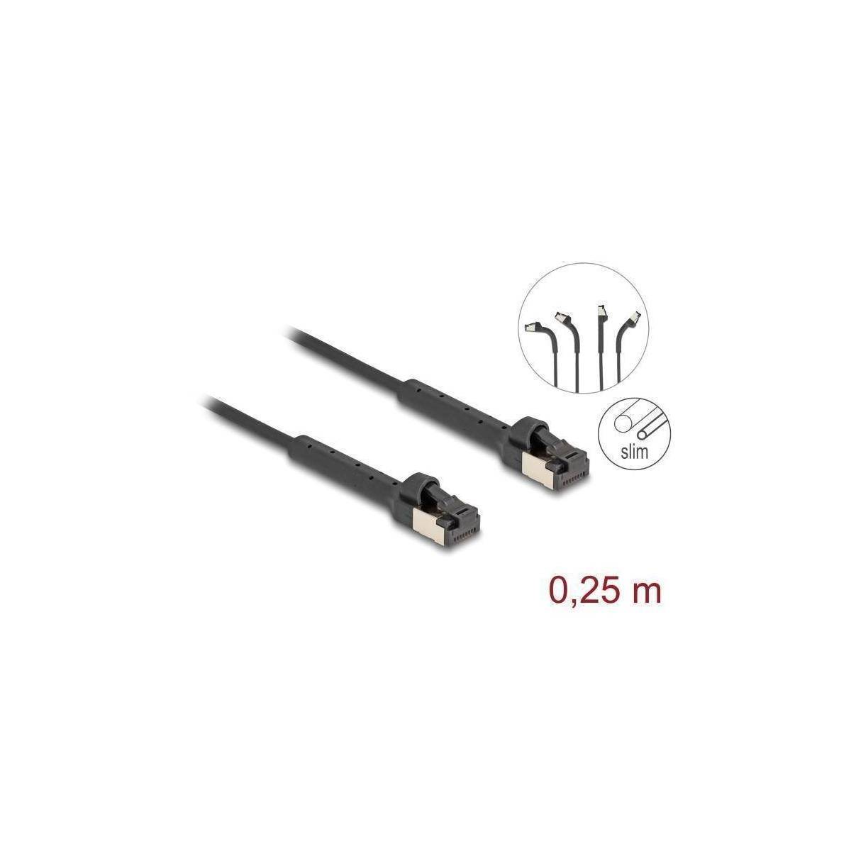 Delock RJ45 Slim Netzwerkkabel Cat.8.1 U/FTP winkelbar bis 40 Gbps schwarz 0.25 CAT 8 FTP Schwarz