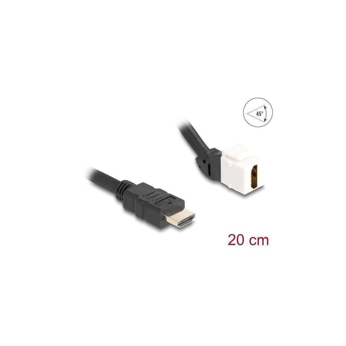 Delock Keystone Modul Kabel HDMI Stecker zu Buchse 45° gewinkelt 8K 60 Hz 20 cm 0,2 m
