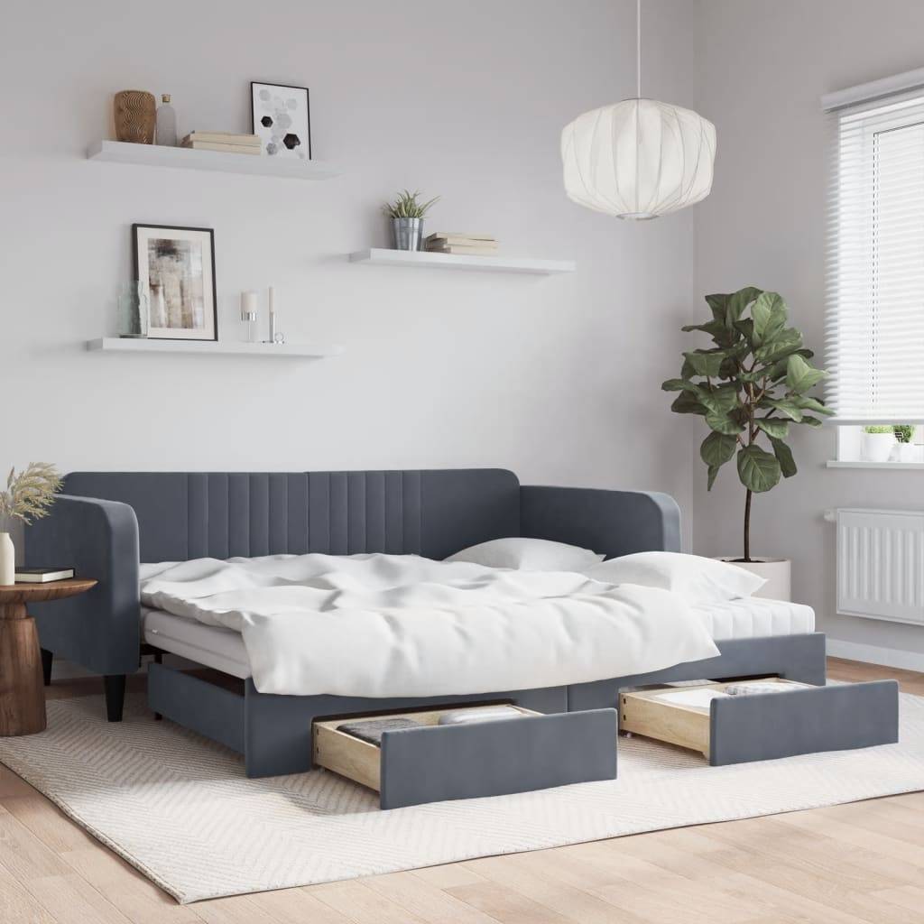 vidaXL Tagesbett Ausziehbar mit Schubladen Dunkelgrau 100x200 cm Samt