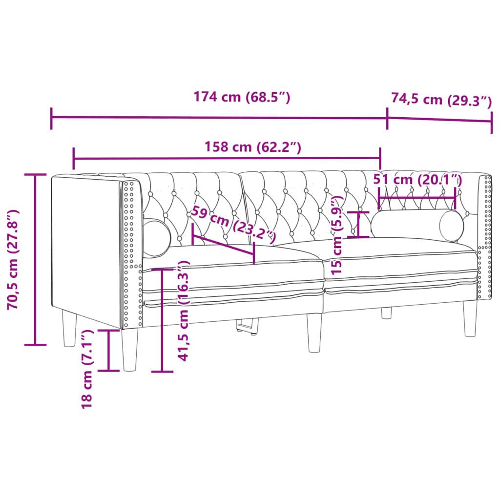 vidaXL Chesterfield-Sofa mit Nackenrollen 2-Sitzer Hellgrau Samt