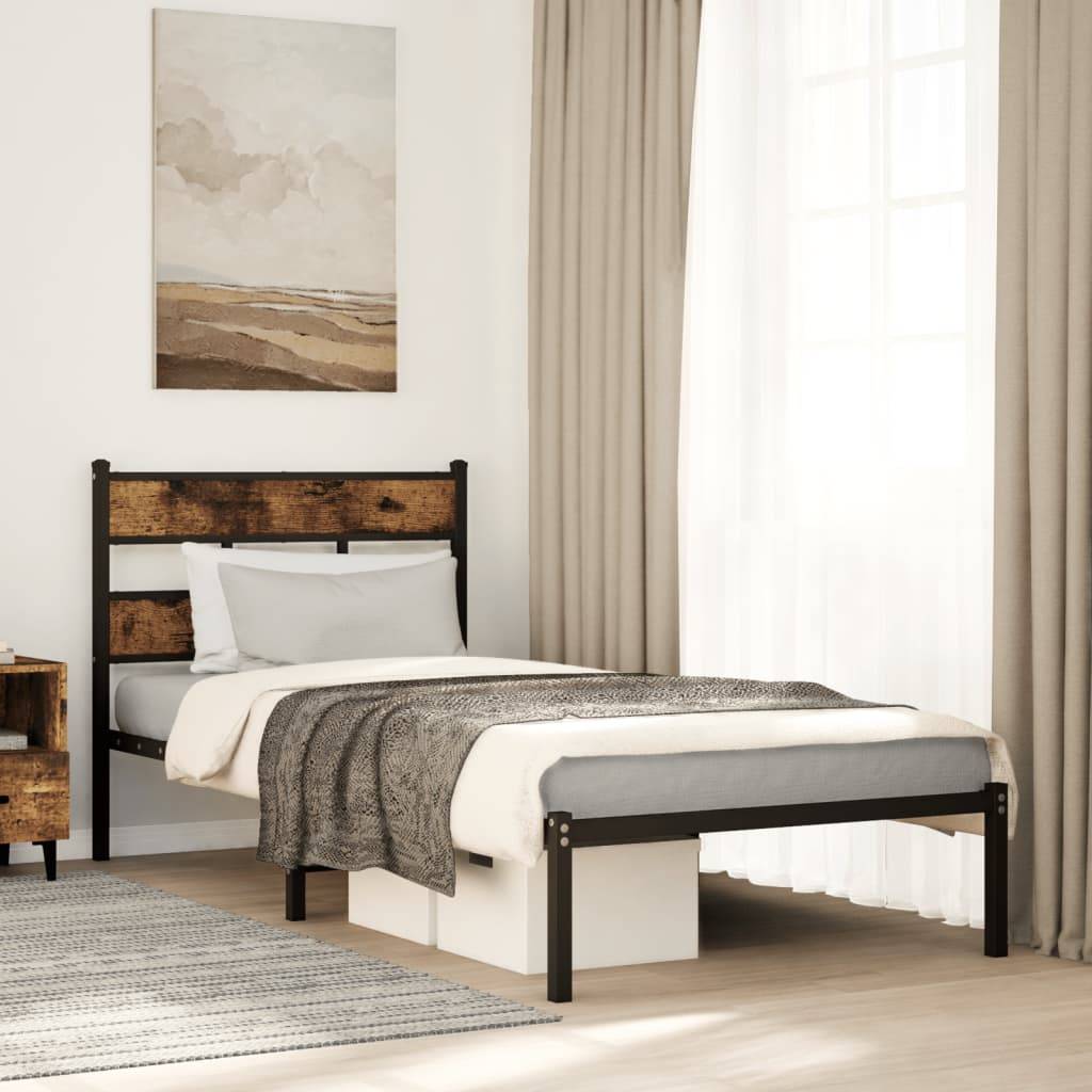 vidaXL Metallbett ohne Matratze Räuchereiche 75x190 cm